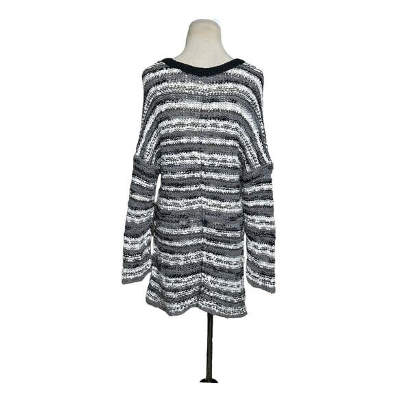 Free People gray white striped open knit v neck oversize sweater size XS - Picture 11 of 12
